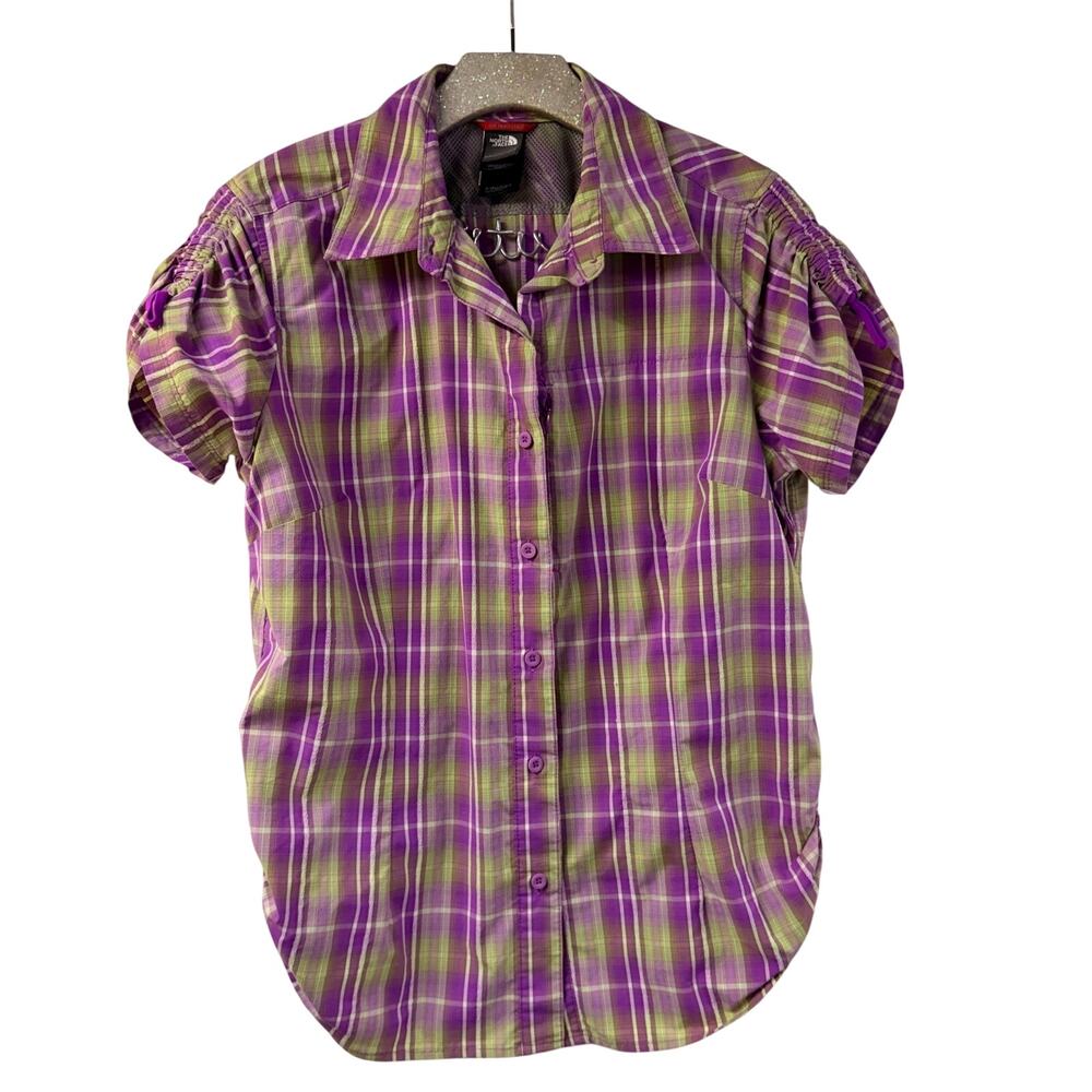 The North Face Purple Plaid Shirt Short Sleeve Vapor Wick L